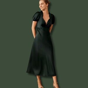 Sachin & Babi (12) “Shelley” Satin Forrest Green Midi Formal Dress- Anthro BHLDN